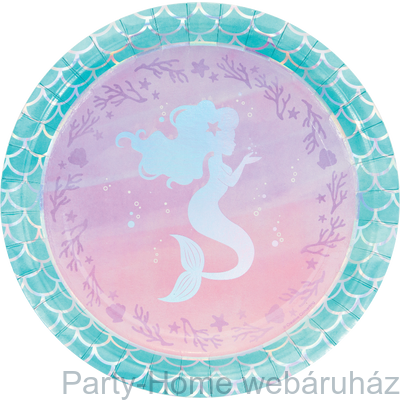 Mermaid Shine Party - Sellő Holografikus Parti Tányér 23 cm. 8 db-os