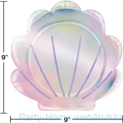 Mermaid Shine Party - Sellő Holografikus Kagyló Formájú Parti Tányér 22 cm. 8 db-os