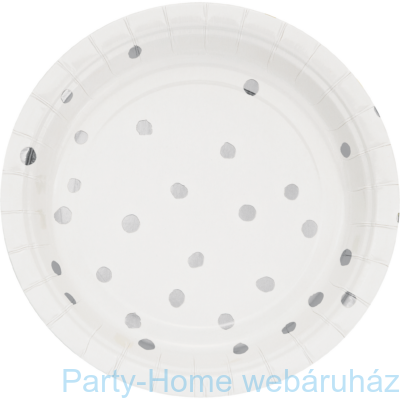 Pöttyös tányér fehér-ezüst 17,8 cm 8 db