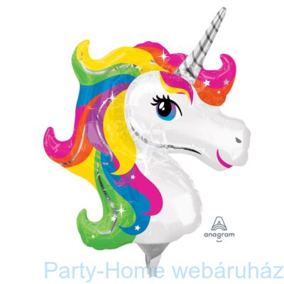 Rainbow Unicorn - Egyszarvú Mini Shape Fólia Lufi, pálcás