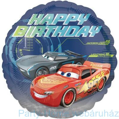 17 inch-es Cars - Happy Birthday - Verdák Szülinapi Fólia Lufi