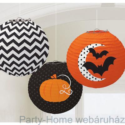 Csíkos Pöttyös Gömb Lampion Válogatás Halloweenre - 24 cm, 3 db-os 