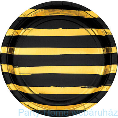 Csíkos tányér fekete-arany 23 cm 8db