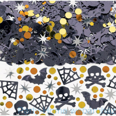 Koponya, Denevér és Pókháló Mintájú Konfetti Fényes Csillagokkal és Pöttyökkel Halloweenre - 14 gramm