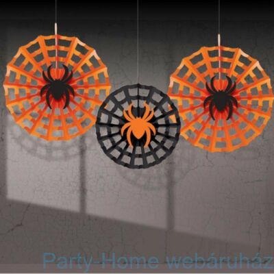Fekete - Narancssárga Pókháló Mintás Függő Dekoráció