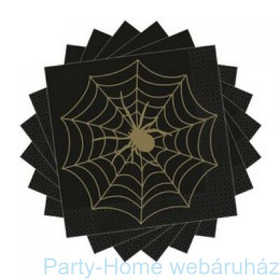 Fekete Arany Pókháló Mintás Parti Szalvéta Halloween-ra - 33 cm x 33 cm, 16 db-os