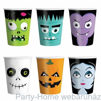 Halloween Arcok Parti Pohár - 220 ml, 6 db-os